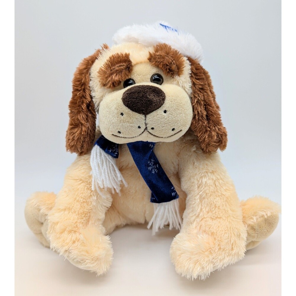 Plush Dog Brown Tan Blue Hat Scarf Atico International Stuffed Animal Christmas
